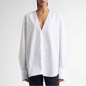 Toteme Deep V Neck Cotton Cuff Oversized Tunic Top White